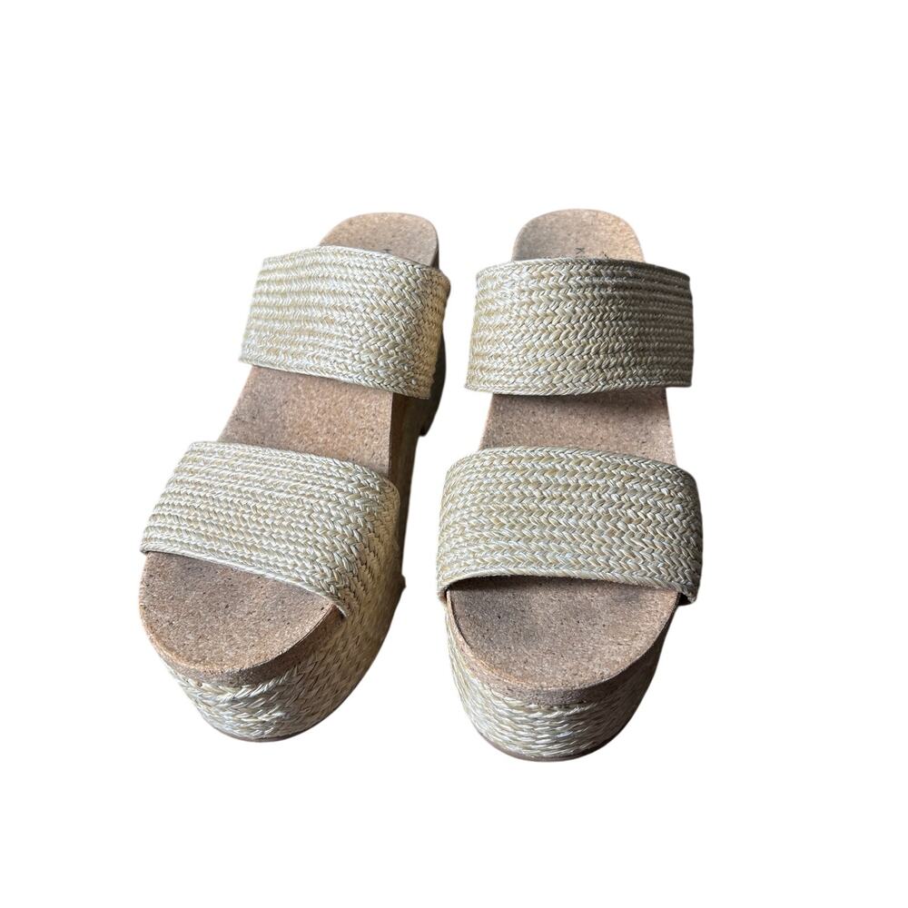 Kelsi Dagger Raffia Two Strap Wedges Sz 8